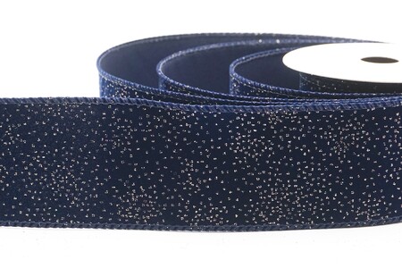 Blauw effen velourslint met glinsterend stofeffect_KW0476GC-4-4